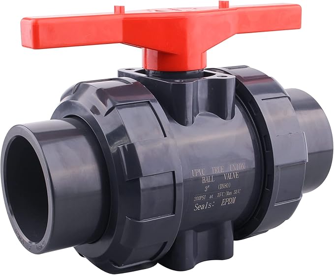 DERNORD PVC True Union Ball Valve with Full Port, EPDM O-Rings, and Reversible PTFE Seats,Rated at 200 PSI (3 inch Socket)