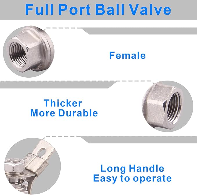 DERNORD 2 Pack Stainless Steel 304 Ball Valve, Full Port Heavy Duty for WOG with Locking Device (3/8" NPT)