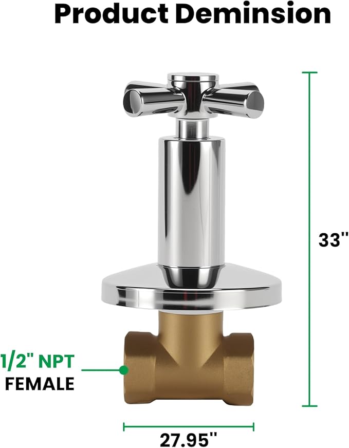 Watflow Shut Off Valve– 1/2" NPT Brass Body, 1/4-Turn Shut Off Valve with with Cross Handle, Replecements Universal Fit for Washing, Kitchen, 2PCS,Chrome