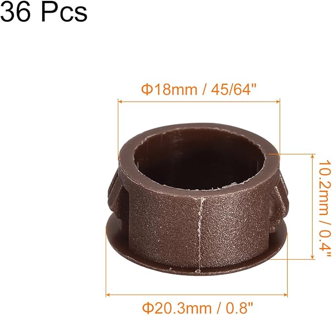 uxcell 18mm(45/64") Plastic Hole Plugs, 36Pcs Flush Type Panel Round Snap in Fastener Knockout Locking Plugs for Furniture Insert End Caps Panels, Brown