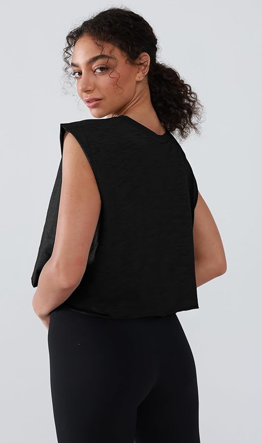 Women’s 100% Cotton Cropped Workout Tank Tops Soft Breathable Loose Fit Muscle Tank for Gym Yoga Running