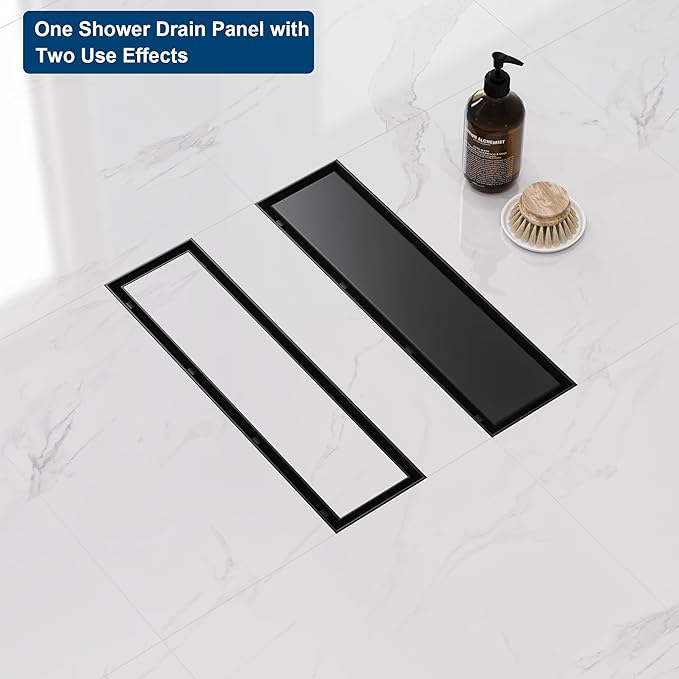 Neodrain 12 in Matte Black Linear Shower Drain- with 2-in-1 Flat & Tile Insert Cover, 304 Stainless Steel Rectangle Shower Floor Drain,Floor Shower Drain