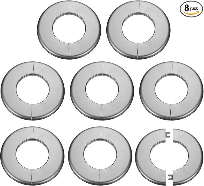 HARFINGTON 8pcs Wall Split Flange 64mm/2.5" Self-Adhesive Plumbing Cover Plates ABS Plastic Round Escutcheon Plate Buckle Design for Water Pipe Bathroom Kitchen Decoration, Gray