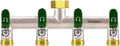 4 Way Garden Hose Splitter, Heavy Duty Brass Nickel Plated Rust Resistant Faucet Manifold, 3/4" Frost Resistant Outdoor Hose Adapter Connector，Hose Spigot Adapter with 4 large Green handles