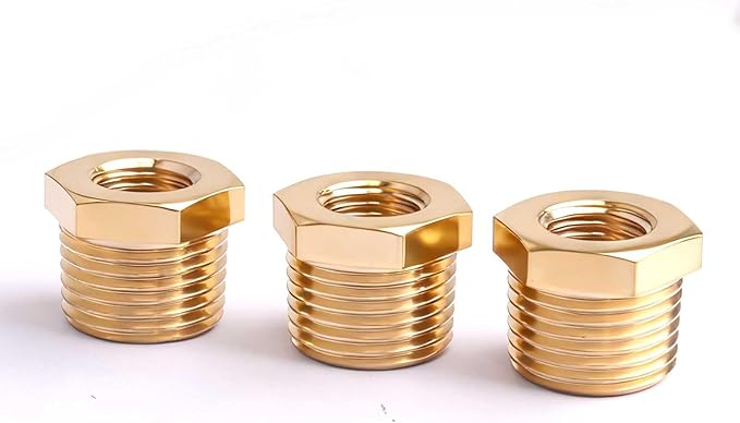 1/2" NPT Male to 1/4" NPT Female Brass Hex Bushing Reducing Bushing Pipe Fitting, Brass Fitting Reducer Adapter 3 Pack
