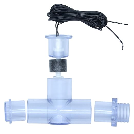 SS1 Condensate Overflow Float Switch for HVAC Systems, Upgraded Transparent Blue PVC with 3/4 Inch Adaptor and 6FT Wire