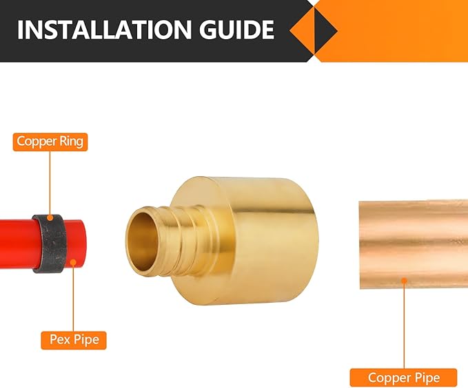 100-Pack HeSun PEX Fittings, 3/4" PEX x 1" Female Sweat Adapter (Over Copper Tube), Brass Crimp Fitting for ASTM F1807(PEX1807135-100)