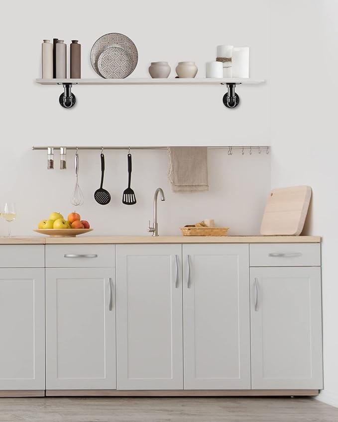 MUZIK Industrial Pipe Shelf Brackets, Wall Mount Floating Shelf Bracket Heavy Duty L Pipe Shelving Brackets for Shelves- Vintage Black Iron Finish DIY Pipe Shelf (7*4 Inch)