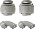 Conduit Connectors, 2 Inch Liquid Tight Connector NPT Non-Metallic for PVC Electrical Flexible Conduit Fittings, 2 Straight and 2 Angle 90 Degree, UL Listed, Grey (4-Pack)