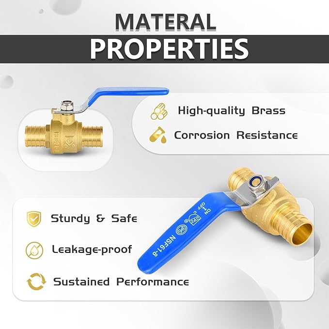 100-Pack Foskan 1 Inch PEX Crimp Full Port Ball Valve with Blue Handle, Brass Quarter Turn Shut-off Valve for PEX Tubing