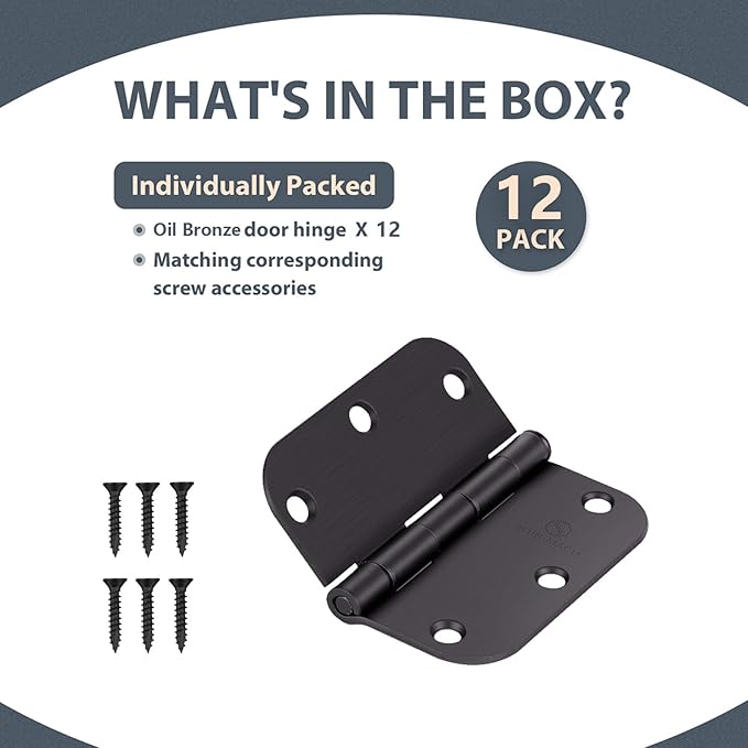Door Hinges Oil Rubbed Bronze Hinges 3.5 in 5/8" Radius Corners Black Hinge Interior Hinge Hardware 12 Pack
