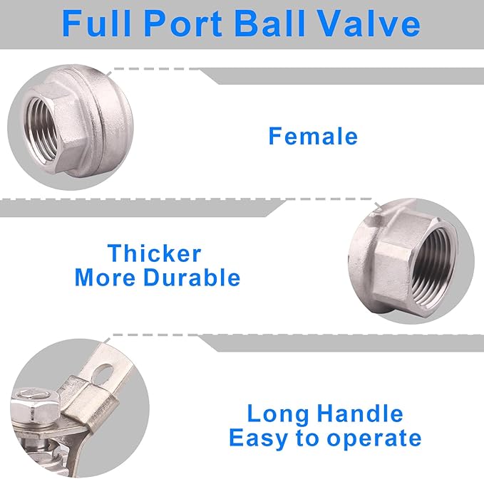 DERNORD 2 Pack Stainless Steel 304 Ball Valve, Full Port Heavy Duty for WOG with Locking Device (1/2" NPT)