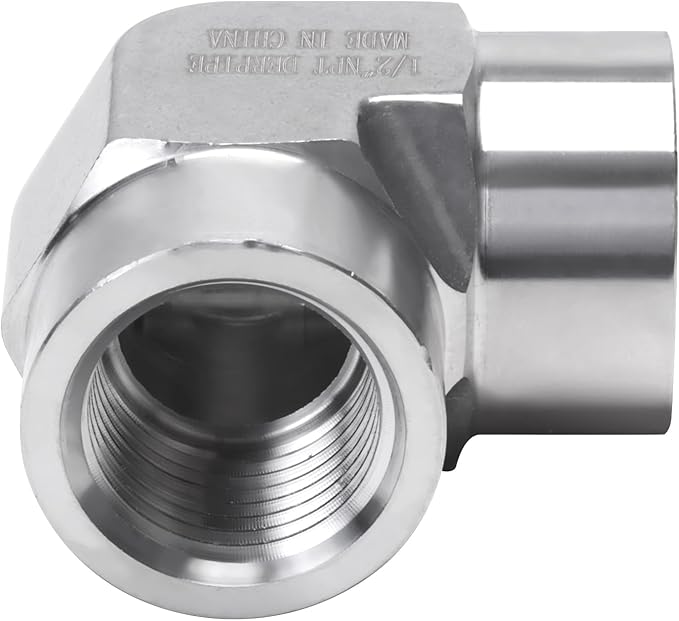 90 Degree Street Elbow - 1/2" NPT Female to 1/2" NPT Female Stainless Steel 304 Heavy Duty Forged Barstock Street Elbow Adapter Pipe Fitting (pack of 2)