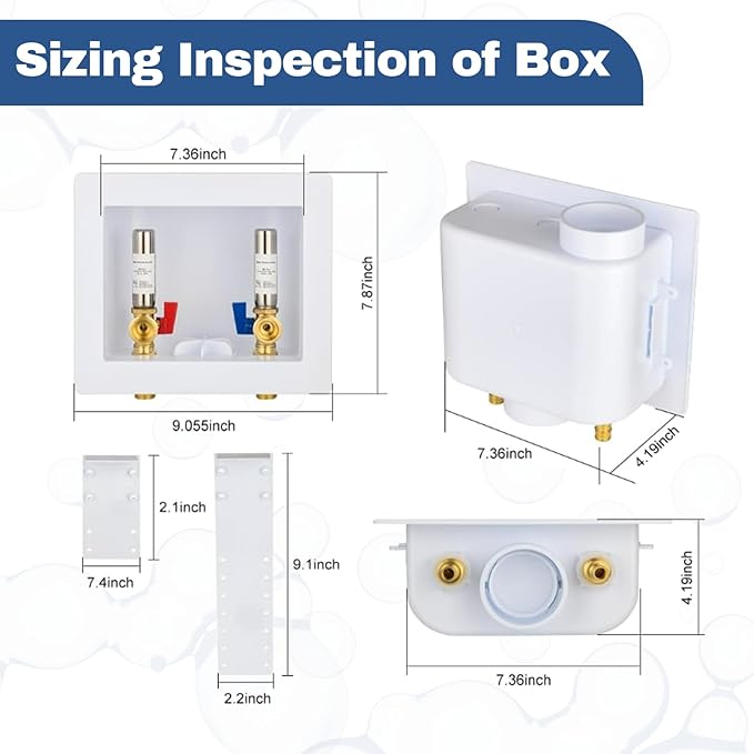 10-Pack GUOFIS Washing Machine Outlet Box,1/2 Inch Sweat MIP Inlet x 3/4 Inch MHT Outlet, Laundry Washer Box with Stainless Steel Water Hammer Arrestor (Center Drain)