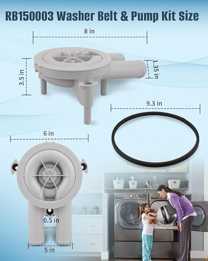 RB150003 Washer Drain Pump Belt Kit Fit for Alliance Speed Queen Belt & Pump Model M/N 8/Post, Replace 201566P 27001036