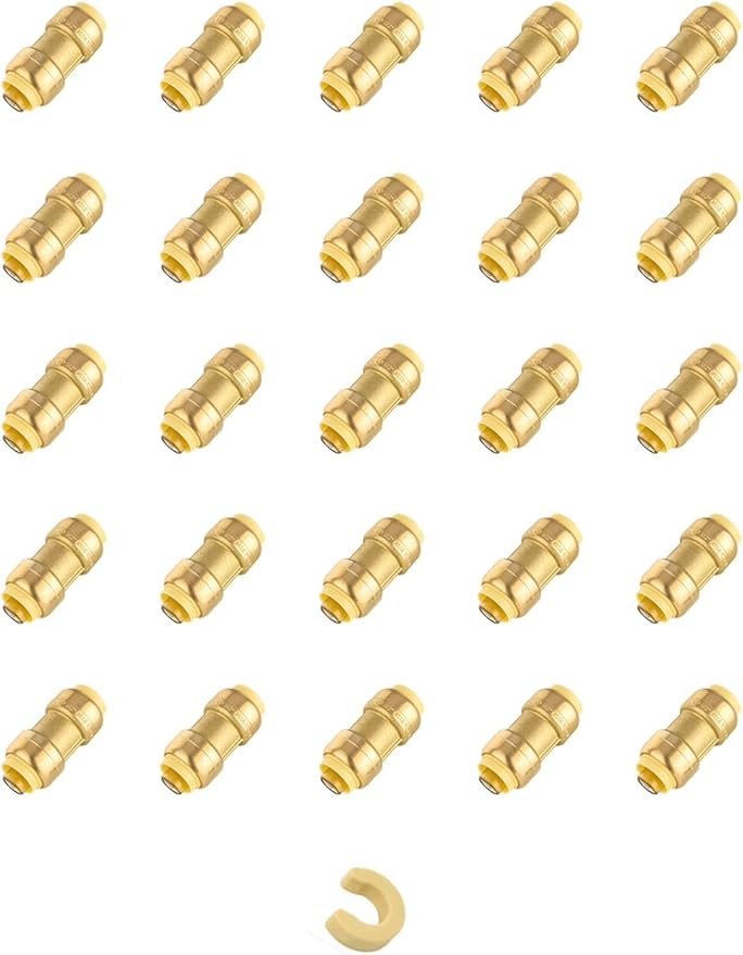 (Pack of 25) EFIELD 1/2 Inch Straight Coupling Push-Fit Fittings to Connect Pex, Copper, CPVC Tube with a Disconnect Tool,(PF003-25PCS)