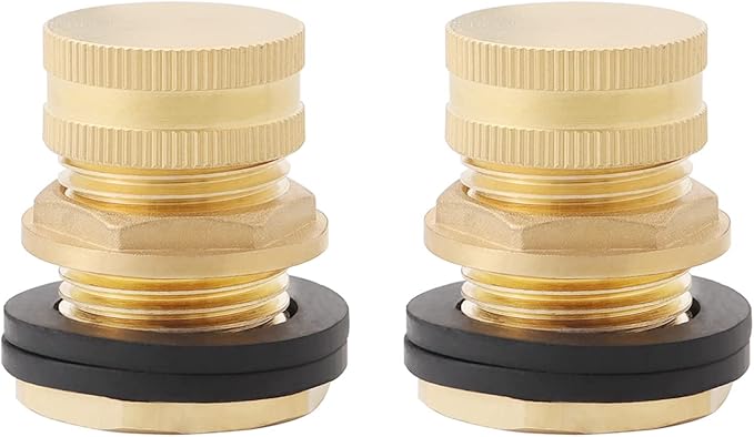 Brass Tank Bulkhead Fitting With Plug,Double 1/2" Female NPT and 3/4" Male GHT (Garden Hose Threaded) 2 Pack