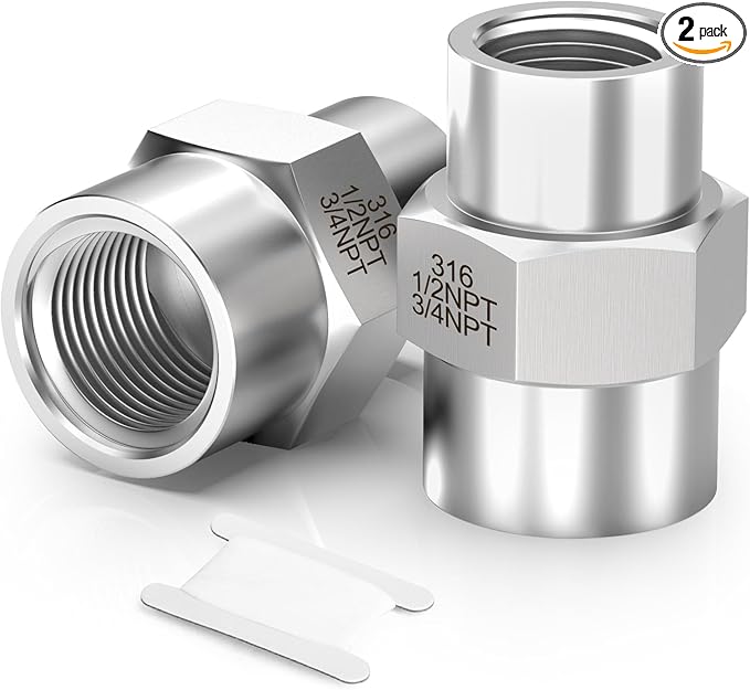 TAISHER 2PCS Forging of 316L Stainless Steel Pipe Fitting, Reducer Coupling, 3/4" NPT Female x 1/2" NPT Female, Reducing Pipe Adapter Fitting