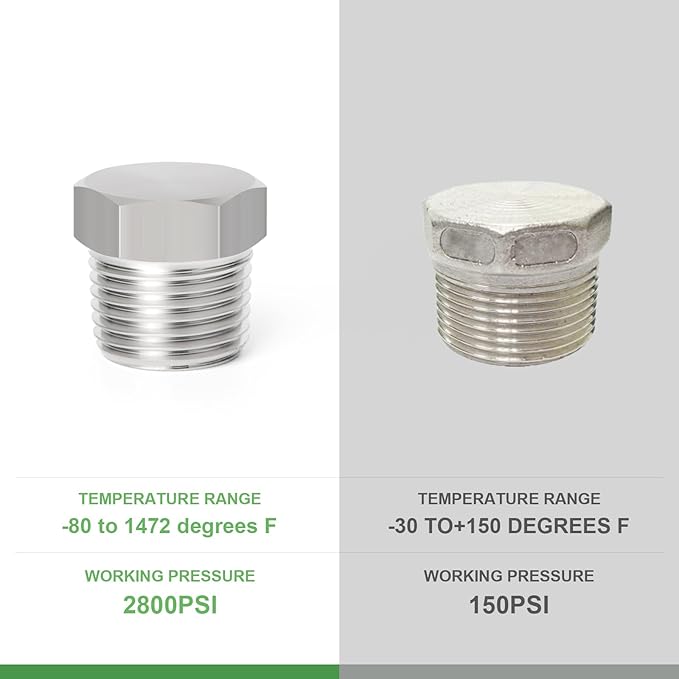 TAISHER 2PCS Stainless Steel Outer Hex Thread Socket Pipe Plug Fitting 1/8" NPT Male