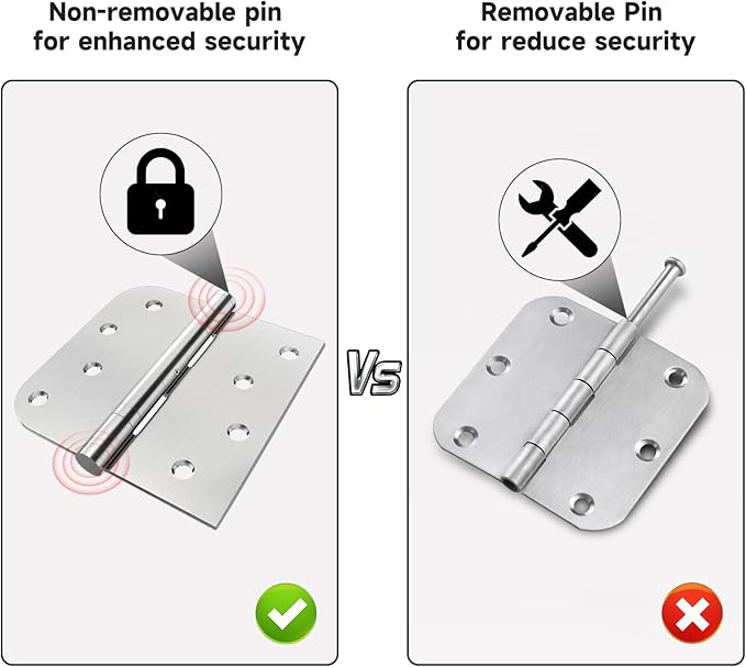 Ball Bearing Door Hinges, 4 x 4 Inches Door Hinges,3 Pack Stainless Steel Hinges with Square and 5/8'' Radius Corner, Heavy Duty Stainless Steel Hinges, Smooth and Quiet, Non Removable Pin