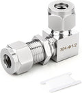 TAISHER 1PCS 304 Stainless Steel 90 Degree Thru-Bulk Bulkhead Compression Tube Pipe Fitting Connector, 1/2" Tube OD x 1/2" Tube OD Straight Adapter
