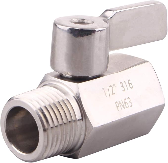 DERNORD 1/2" Stainless Mini Ball Valve Female x Male NPT Thread with Stainless Steel Handle Pack of 2