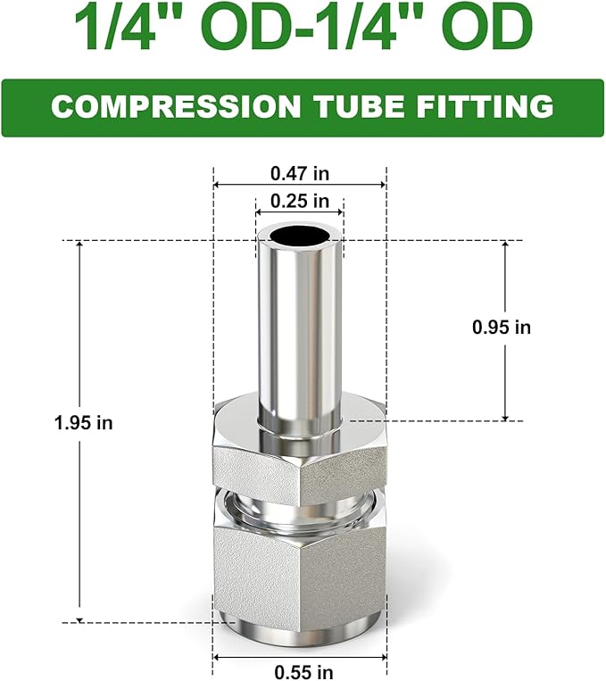TAISHER 1PCS 316 Stainless Steel Weld Compression Tube Pipe Fitting Connector, 1/4" Tube OD Straight Adapter