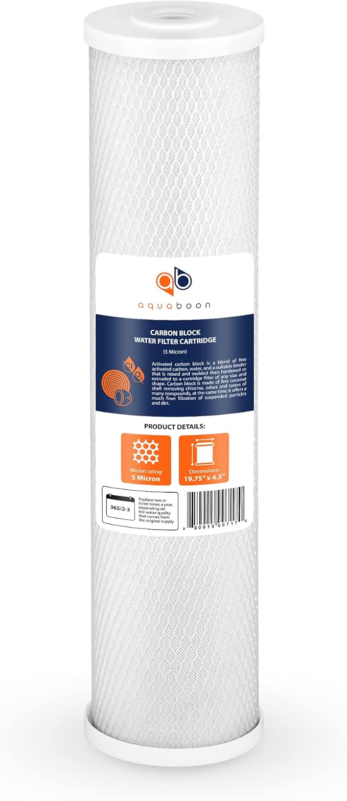 Aquaboon Carbon Water Filter Replacement - 5 Micron 20 x 4.5 inch - Whole House CTO Carbon Block Water Filter Cartridge Compatible with FC25B, EPM-20BB, CB-BB-20, 155783-43, 4 Pack