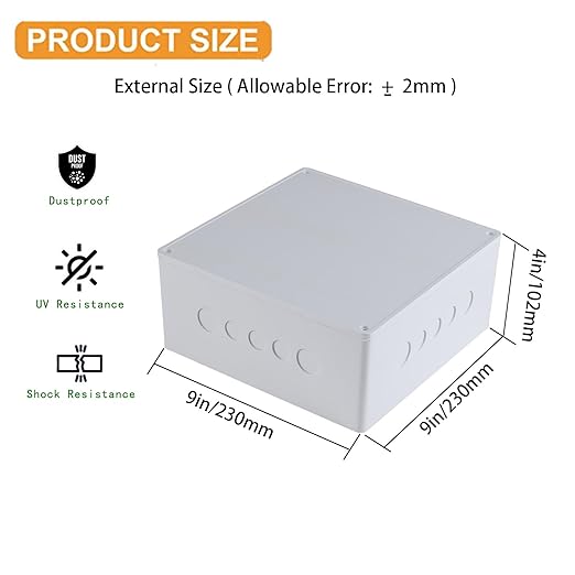 9" x 9" x 4" Junction Box with Pre Molded 3/4" & 1" Punch in Holes Electrical Boxes Waterproof Project Junction Conduit Box for Electrical Enclosure Outdoor