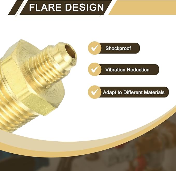 uxcell Brass Tube Fitting, 1/4O.D x 1/2NPT Brass Flared Pipe Adapter Fittings Reducing Nipples Connector, Half Union Gas Adapter for Pipe Connections, Hydraulics, Refrigeration