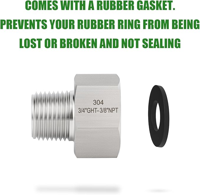 TAISHER 2PCS 304 Stainless Steel Garden Hose Adapter, 3/4" GHT Female x 3/8" NPT Male Garden Hose Connector with Washers