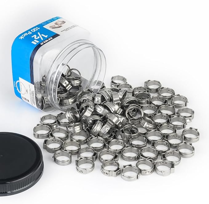 100-Pack EFIELD 1/2-inch Stainless Steel Pex Cinch Clamp Rings for Pex Tubing Pipes,(CLAMP017)