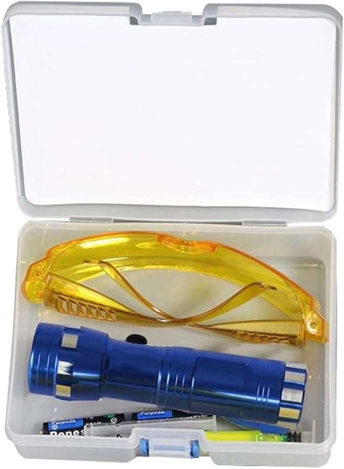 AC Leak Detector Kit Automotive, Auto Air Conditioner Flashlight Leak Detector Tool , Fluorescent Protective Glasses Air Conditioning Accurate Leak Detector Kit, UV Oil Dye Leak Detection Kit (L)