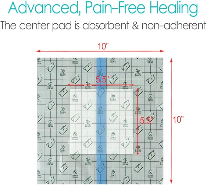 10.2"x10.2" Waterproof Shower Cover Incision Bandages for Large Wound with No Glue On The Center Adhesive Transparent Shower Protector Post Surgical Water Barrier Guard Pack of 25