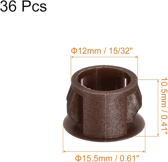 uxcell 12mm(15/32") Plastic Hole Plugs, 36Pcs Flush Type Panel Round Snap in Fastener Knockout Locking Plugs for Furniture Insert End Caps Panels, Brown