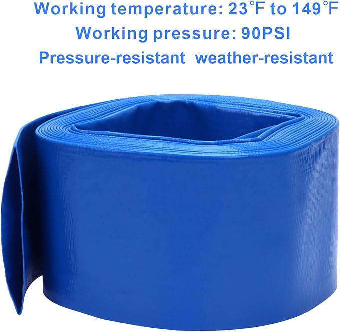 Lay-Flat Pool Backwash Hose - 3" x 25Ft Reinforced Heavy Duty PVC Discharge Hose Weather-Proof Vinyl Pool Drain Hose for Water Transfer with 2 clamps