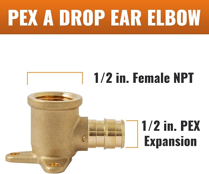 SUNGATOR 2 Pack PEX A Expansion 1/2" x 1/2" Female NPT Drop Ear Elbow, ASTM F1960 ONLY For Pex-A Tubing