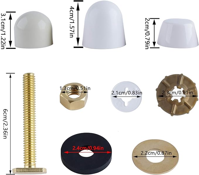 Hibbent Toilet Floor Bolts and Caps Set, Solid Brass Universal Toilet Bowl to Floor Bolts, with 4 Caps with Nuts/Washers, Heavy Duty Closet Bolt Set