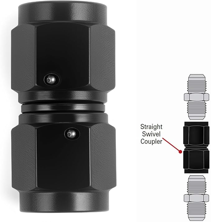 6AN Female to 6AN Female Straight Swivel Coupler Fitting Adapter 9/16-18UNF Thread Aluminium Anodized Black 4PCS
