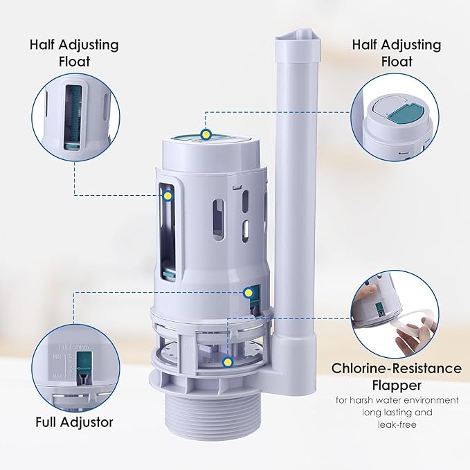 Saillong 1 Pack 3 Inch Universal Toilet Tank Replacement Kit, Include Dual Flush Valve with Push Button, Toilet Fill Valve, Bowl Gasket and Plastic Bolts, Tank Parts Replacement for 2-Piece