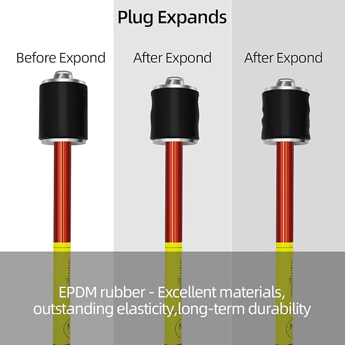 Plumbing Plug Tool, Water Stopper for Pipes 1-1/2" PVC Copper Steel Pipes, expansion range 3.6 to 4.2cm, No Draining Needed Fast Leak Repair up to 65 PSI, with replacement gaskets nuts EPDM Kit