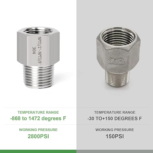 TAISHER 2PCS Forging of 304 Stainless Steel Pipe Fitting, Reducer Adapter, 3/8-Inch Male Pipe x 1/2-Inch Female Pipe