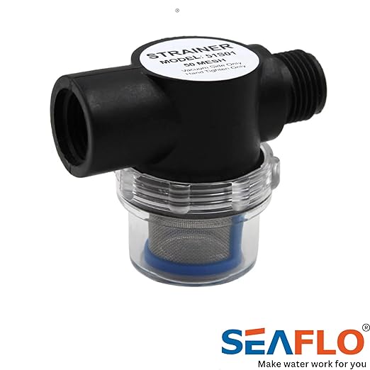 SEAFLO Water Pump Inline Strainer Filter (51S01) - 1/2" NPSM Inlet/Outlet - RV Replacement- Compatible, Shurflo, and WFCO Pumps (1-Pack)