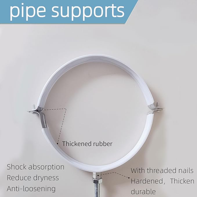 2 Sets 8 Inch Adjustable Pipe Bracket，Heavy Duty Galvanized Iron Stove Pipe Hanger Strap，Wall Support Chimney Pipe Holder，Round Split Ring Vent Conduit Carrier Kit，with All Mounting Screws
