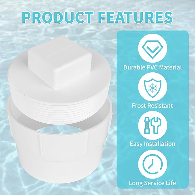 2 Pack 4" PVC Sewer Cleanout Adapter with Plug Pipe Fitting, UPOW DWV Flush Sewer Cleanout Cap Fit for 4 Inch Drainage Piping System, PVC Drain Covers for Outdoor Garden