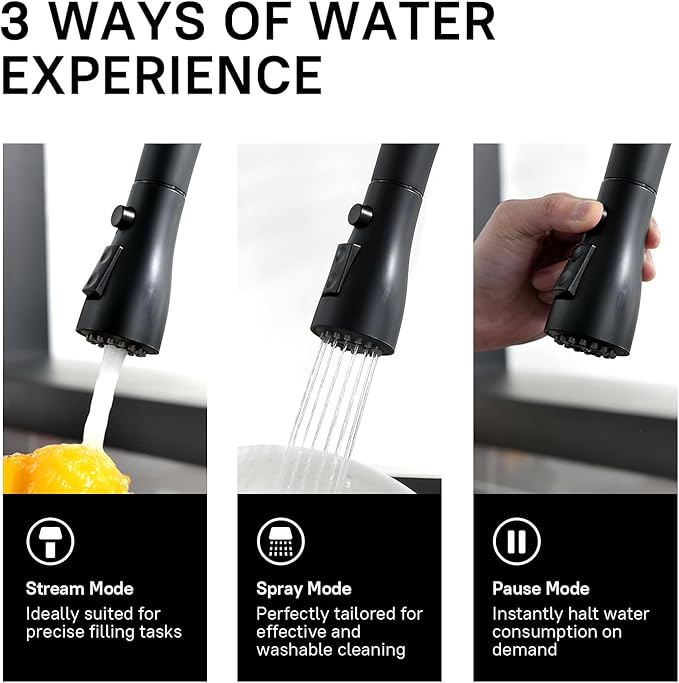 WEWE Black Kitchen Faucet, Kitchen Faucets with Pull Down Sprayer Commercial Stainless Steel Single Handle Single Hole Kitchen Sink Faucet for Farmhouse Camper Laundry Rv Bar