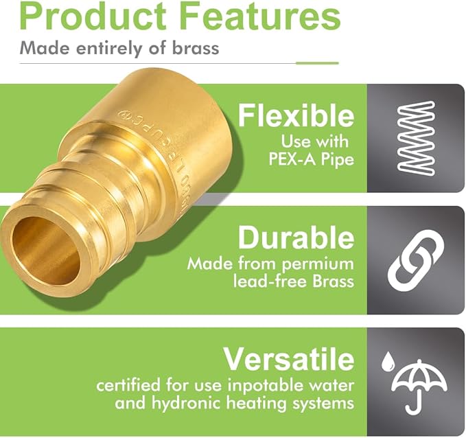 10 Pack Brass Expansion Female Sweat Adapter, 1/2" Pex A Expansion x 1/2" Sweat Brass Expansion Fitting ONLY Full Flow For Pex-A Tubing Connection, NSF/ANSI 61 NSF 372 Certificate