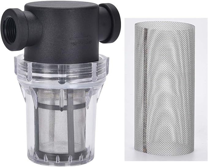 Water Filter, 1/2'' Female Twist-On Pipe Strainer, Nylon PA66 cover, PC bowl, 304 Stainless Screen(40 and 80 Mesh)
