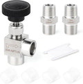 TAISHER 1PCS 304 Stainless Steel 90 Degree Needle Valve 1/8" Female NPT For Flow Control Water Gas Oil With Nipple