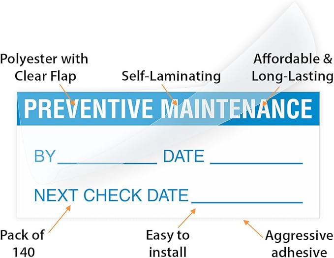SmartSign Self Laminating Preventive Maintenance Labels by/Date/Next| 1.5" x 0.625" Polyester with Clear Flap, Pack of 140, Made in USA
